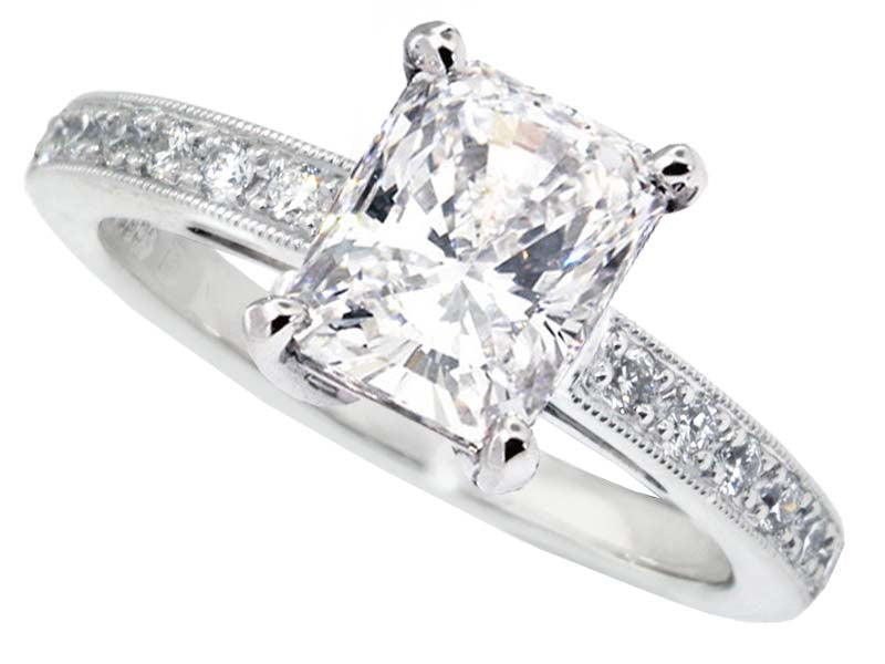 Platinum Four Prong Bead-set Diamond Engagement Ring Setting