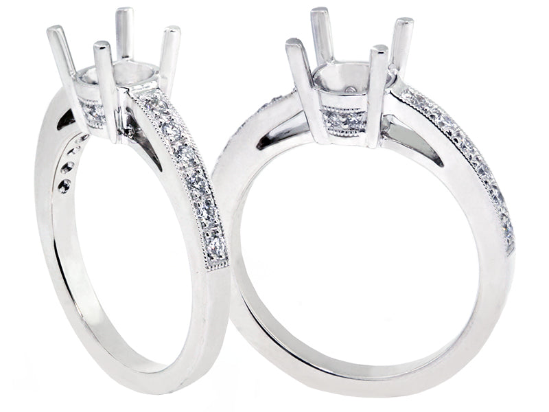 Platinum Four Prong Bead-set Diamond Engagement Ring Setting