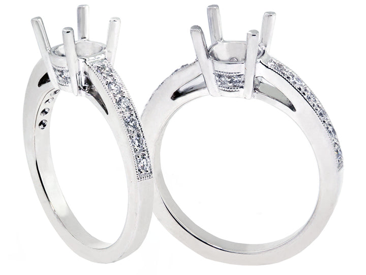 Platinum Four Prong Bead-set Diamond Engagement Ring Setting