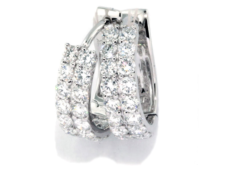 18KW Double Row Diamond Hoop Earrings