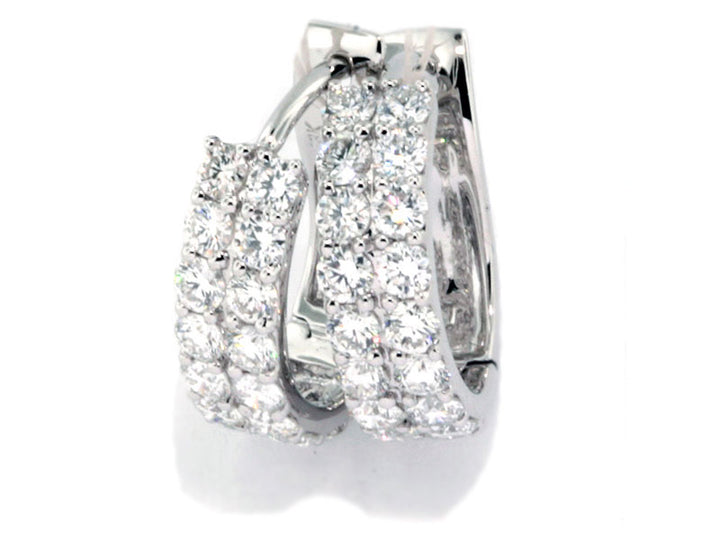 18KW Double Row Diamond Hoop Earrings