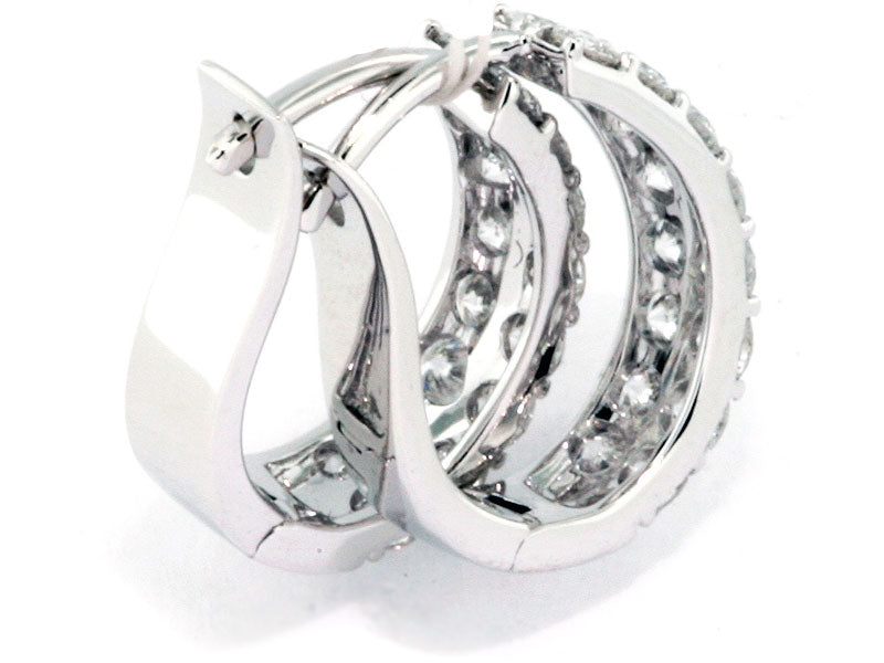 18KW Double Row Diamond Hoop Earrings