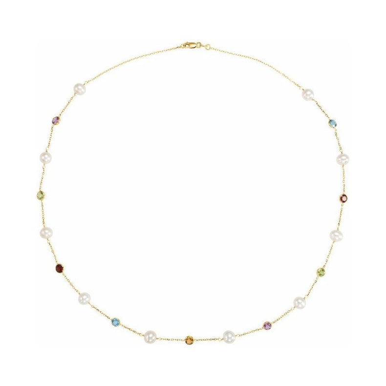 Pearl & Multi-Gemstone Station Necklace