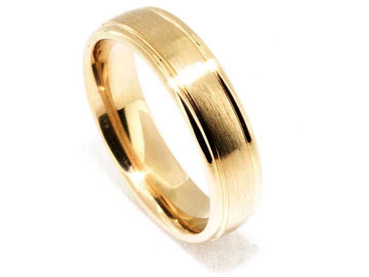 6mm 18k Yellow Gold Satin-Center Men's Wedding Band