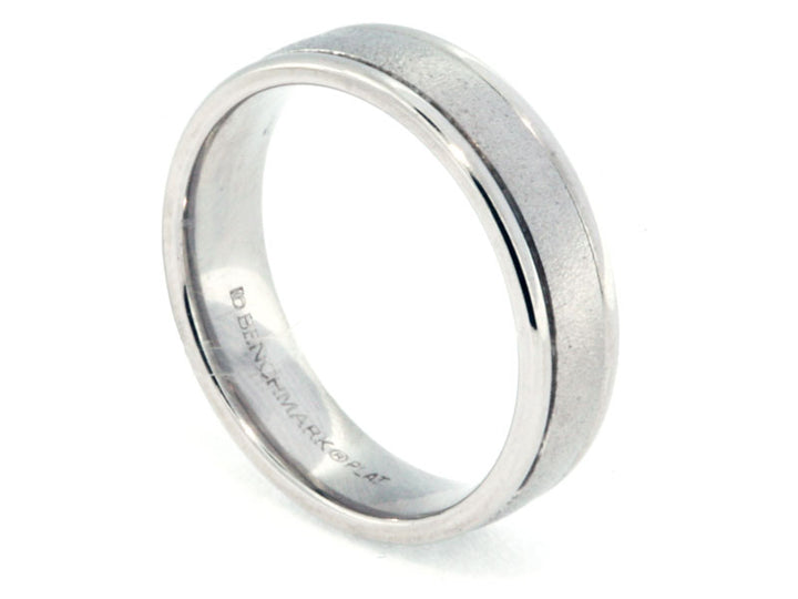 Granular-Finish Polished Edge 6mm Platinum Men's Wedding Band