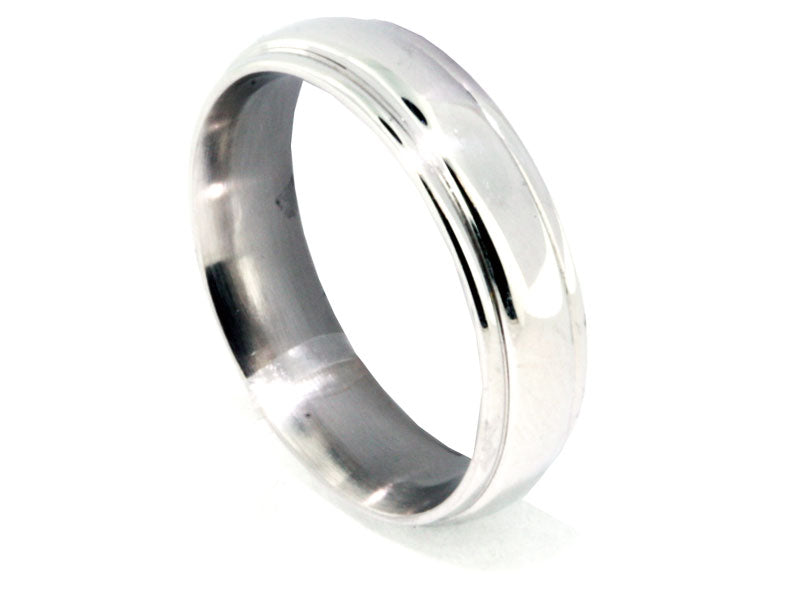 6mm Platinum High-Polish Ribbed Men's Wedding Band