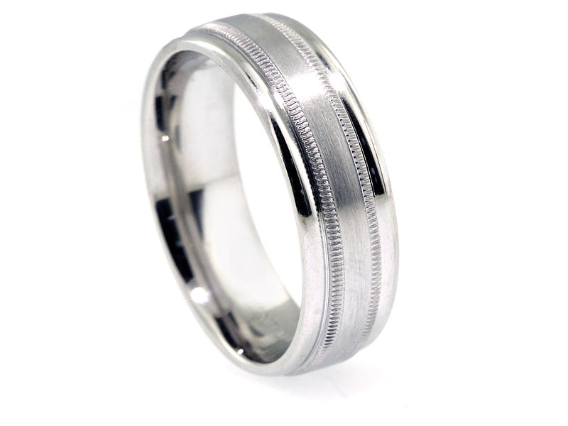 7mm Platinum Satin-Finished & Milgrained Men's Wedding Band