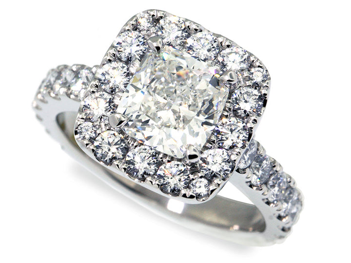 Platinum Square Halo Diamond Engagement Mounting 28=1.34cts