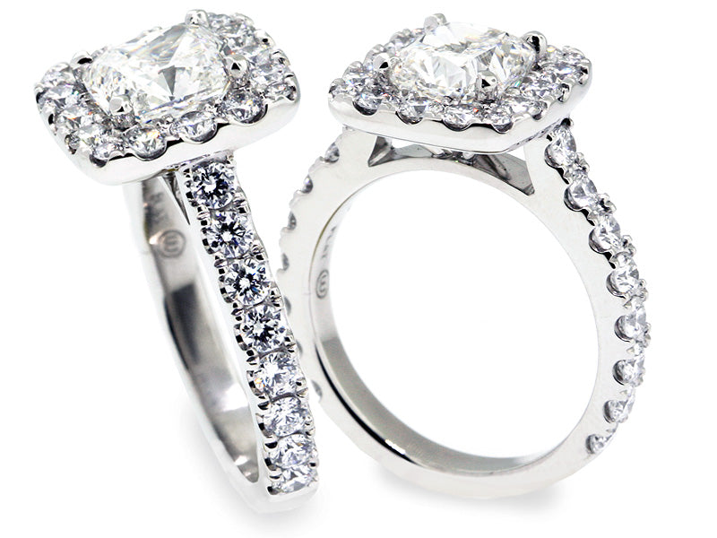 Platinum Square Halo Diamond Engagement Mounting 28=1.34cts