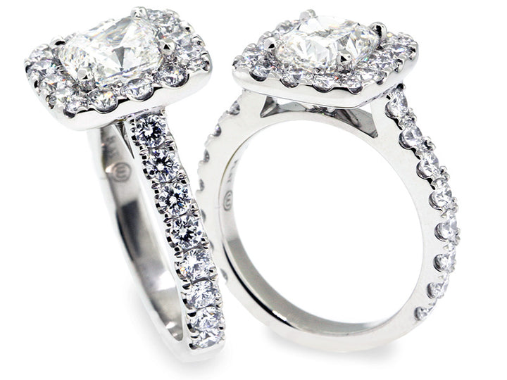 Platinum Square Halo Diamond Engagement Mounting 28=1.34cts