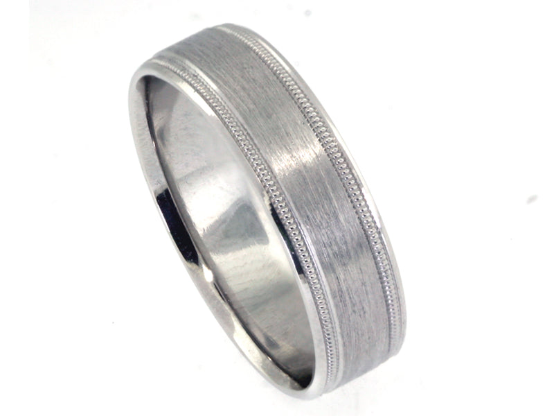 6mm Platinum Satin and Milgrain-Edged Men's Wedding Band