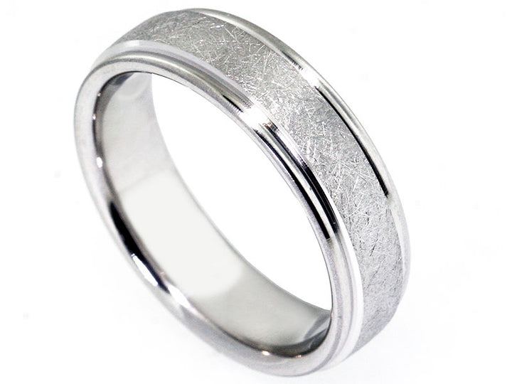 6.5mm Platinum Swirl Wire-Brushed and Rounded-Edge Men's Wedding Band