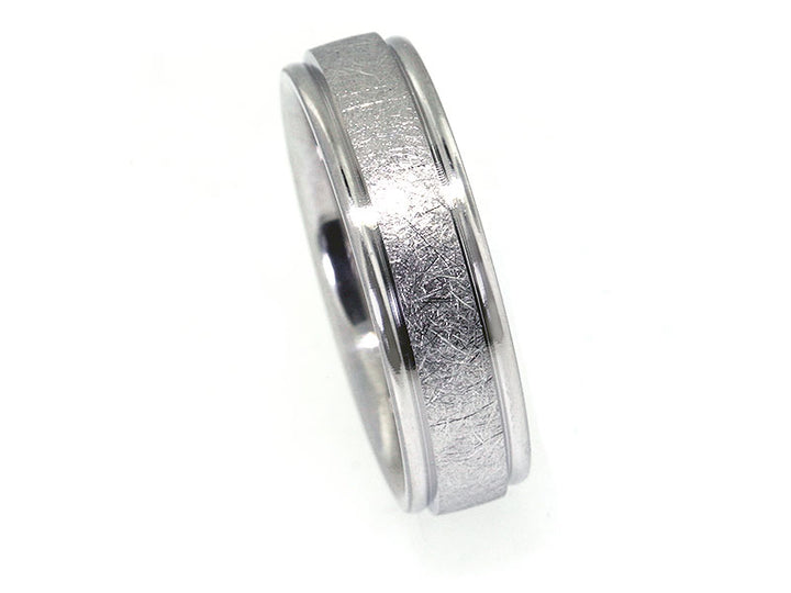 6.5mm Platinum Swirl Wire-Brushed and Rounded-Edge Men's Wedding Band