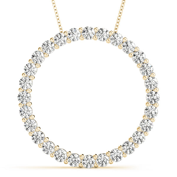 14K Yellow Gold Round Diamond Circle Pendant