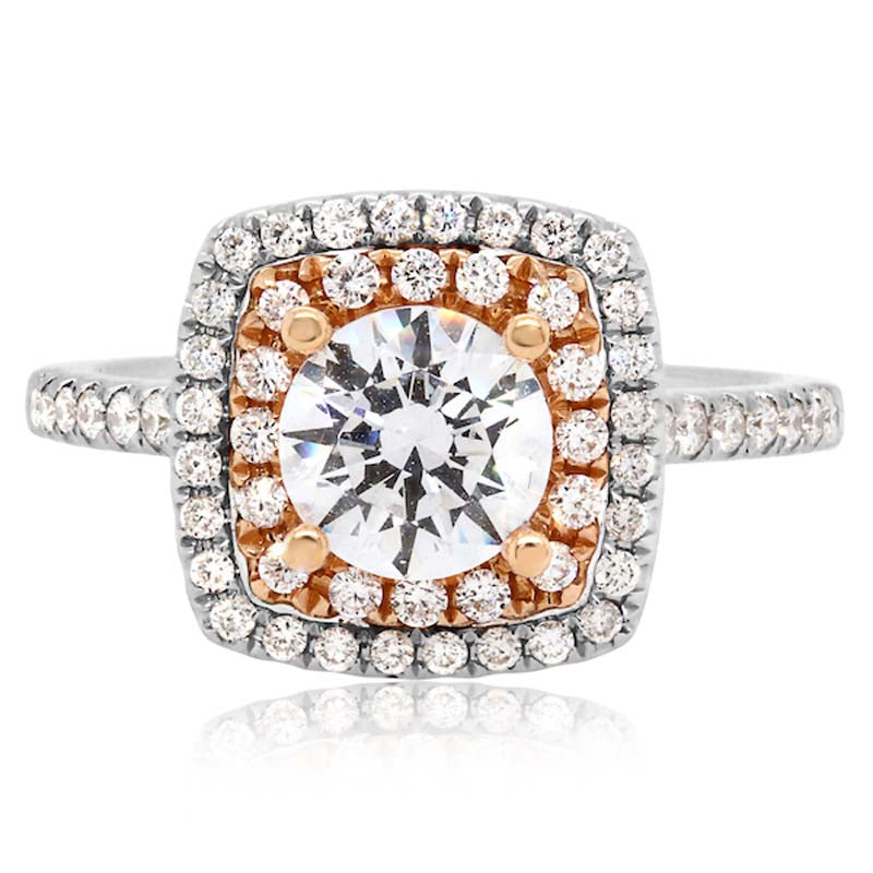 Double-row Style Halo Diamond Engagement Ring Setting in 18k White and Rose Gold
