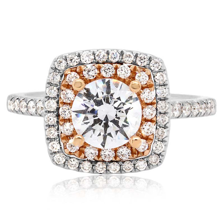 Double-row Style Halo Diamond Engagement Ring Setting in 18k White and Rose Gold