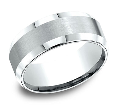 8mm Platinum Brushed-Center Beveled-Edge Men's Wedding Band