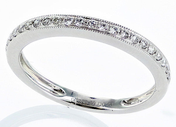 Platinum and Diamond Bead-Set Millgrain Wedding Band