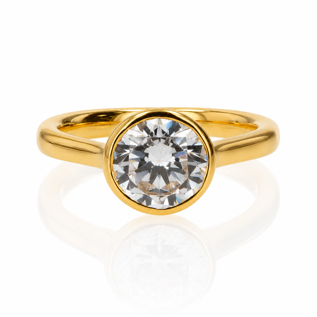 18K Yellow Gold Round Bezel Engagement Ring Mounting