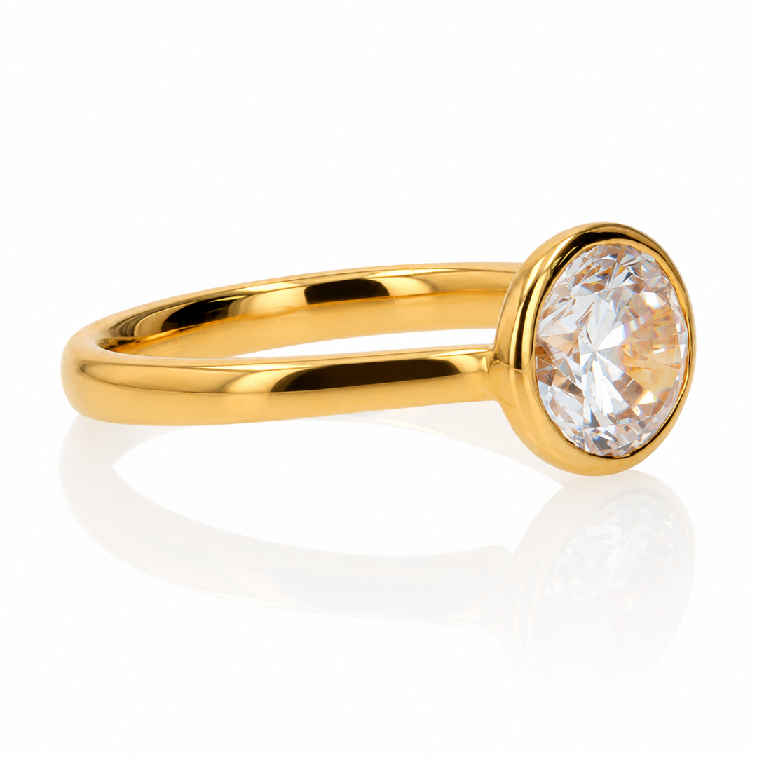 18K Yellow Gold Round Bezel Engagement Ring Mounting