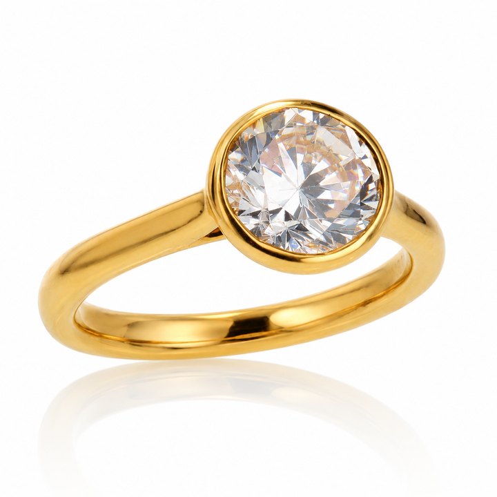18K Yellow Gold Round Bezel Engagement Ring Mounting