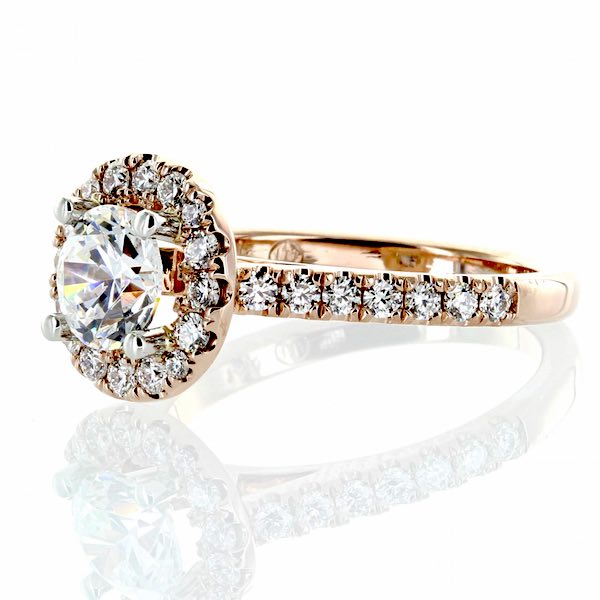 The "Aileen" Diamond Halo Engagement Ring Setting is made in 14 Karat Rose Gold