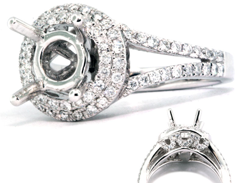 Double Round Halo0.62 Carat Diamond Split Shank Platinum Engagement Ring Mounting