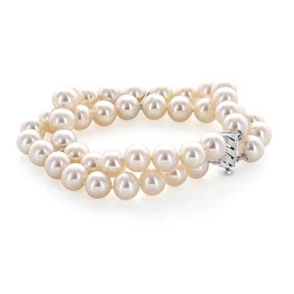 8.5-8mm Double Strand Akoya Pearl Bracelet 7+ inch 14kt White Gold Clasp