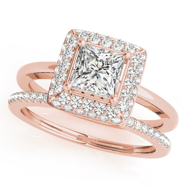 14K Rose Gold Diamond Halo Engagement Ring