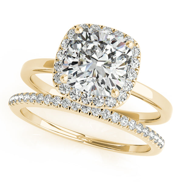 18K Yellow Gold Cushion Diamond Halo Ring