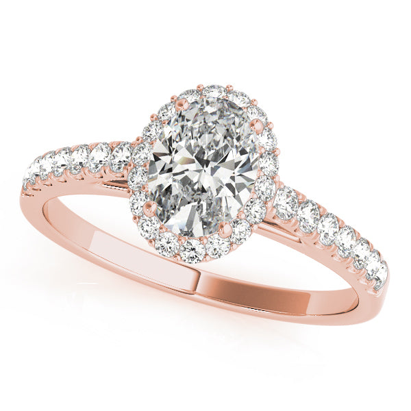 14K Rose Gold Oval Diamond Engagement Ring with Halo