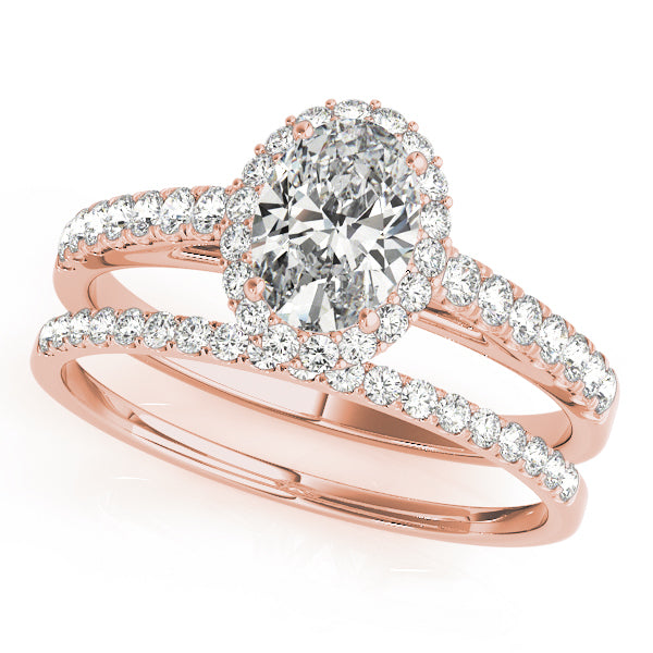 14K Rose Gold Oval Diamond Engagement Ring with Halo