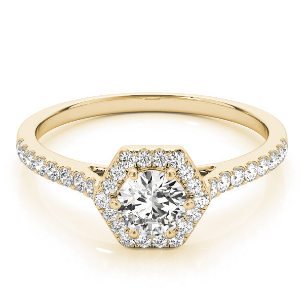 18K Yellow Gold Round Diamond Halo Engagement Ring