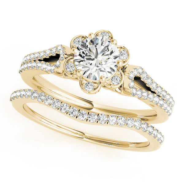 14K Yellow Gold Round Diamond Halo Engagement Ring