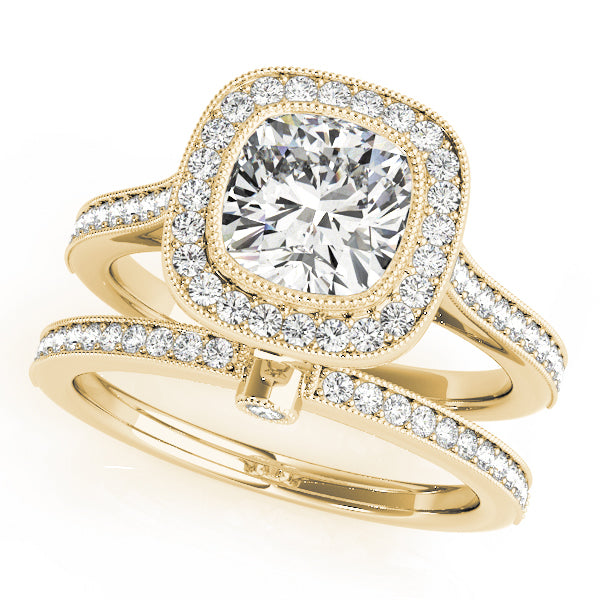 14K Yellow Gold Cushion Diamond Halo Ring