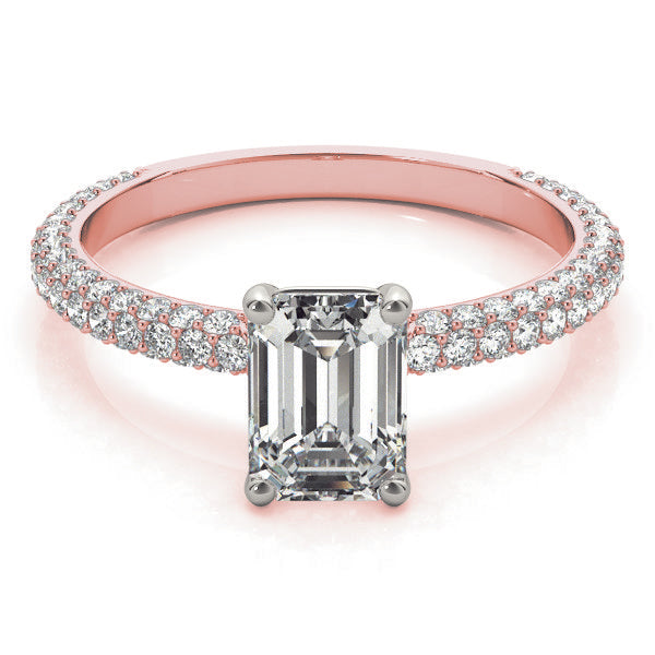 18K Rose Gold Emerald Diamond Pave Engagement Ring