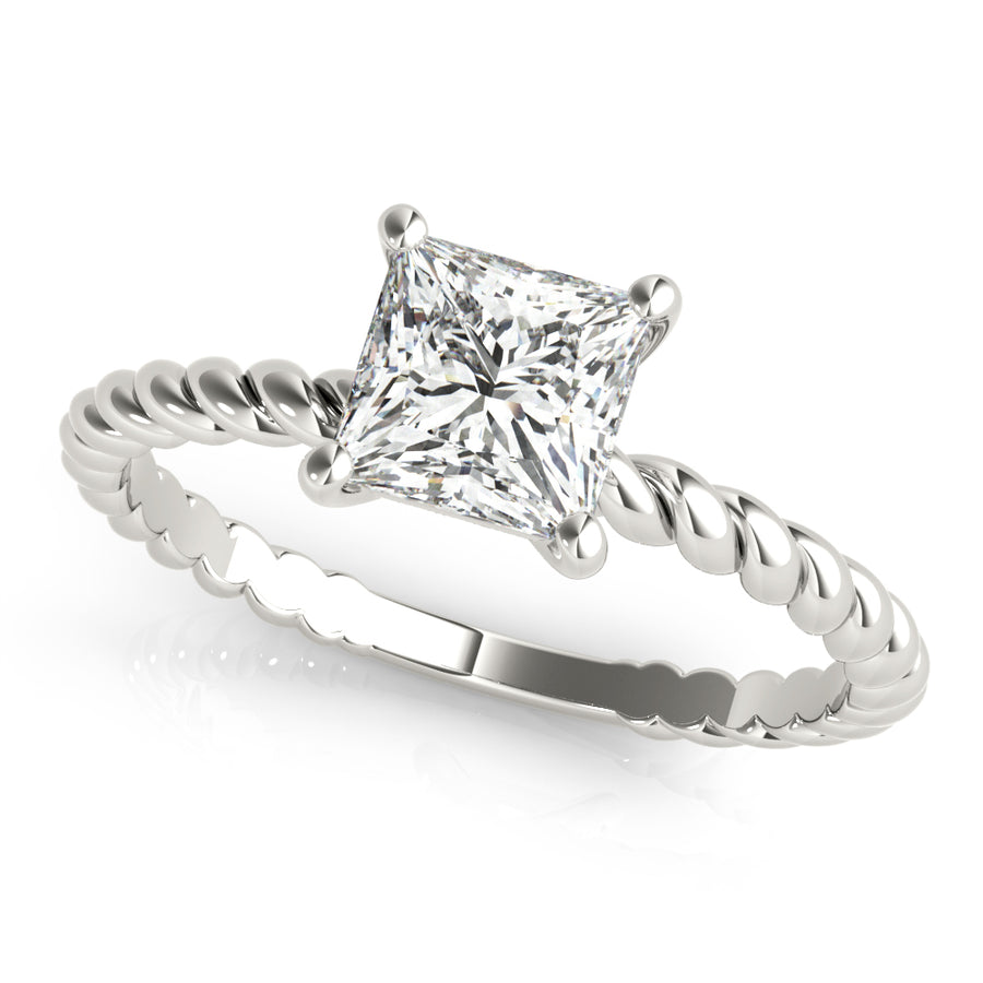 14K White Gold Square Diamond Solitaire Ring