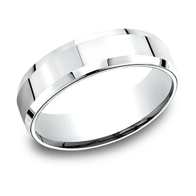 14K White Gold Wedding Band with High Polish Beveled Edge Detailing