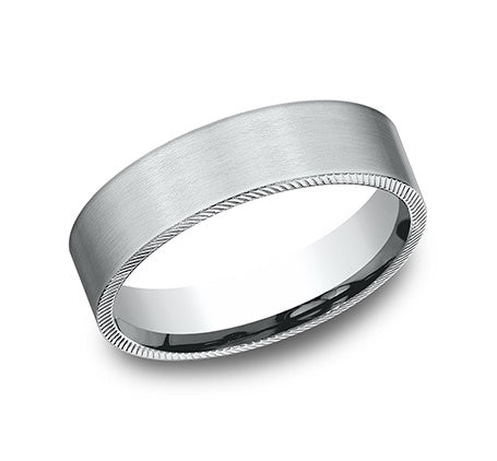 Platinum Wedding Band - 6.5mm Cross Edge Cut - Full Satin Finish