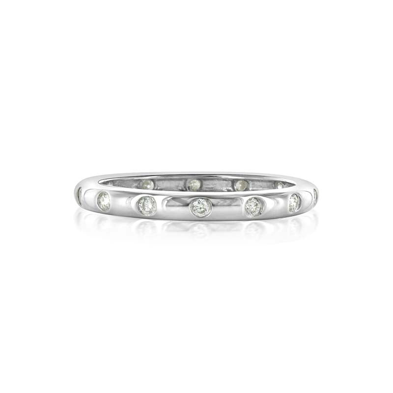 Bezel Set Diamond Wedding Band in 14K White Gold