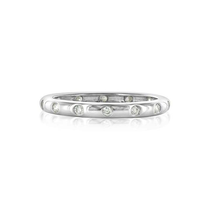 Bezel Set Diamond Wedding Band in 14K White Gold