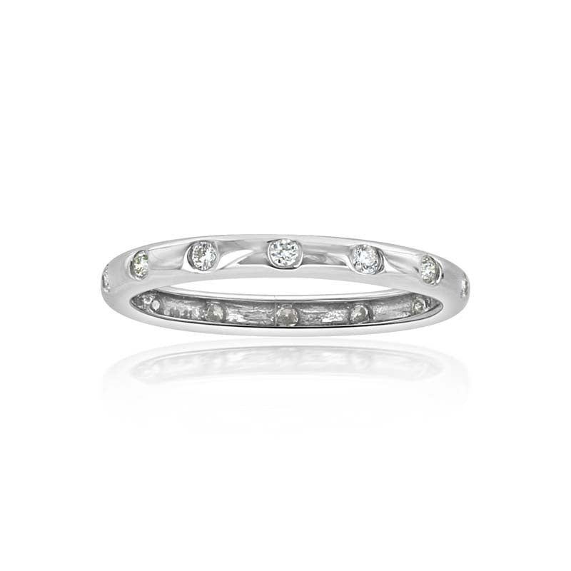 Bezel Set Diamond Wedding Band in 14K White Gold