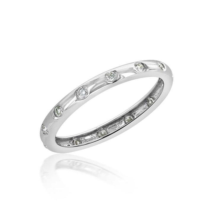 Bezel Set Diamond Wedding Band in 14K White Gold