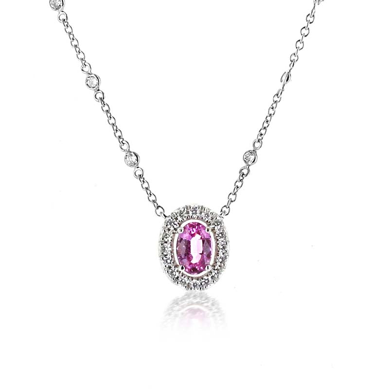 Beautiful 18K White Gold Pink Sapphire and Diamond Necklace