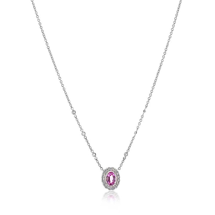 Beautiful 18K White Gold Pink Sapphire and Diamond Necklace