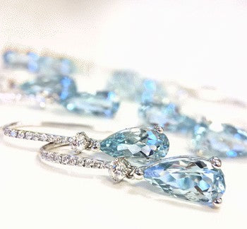 Teardrop Aquamarine and Diamond Drop Earrings