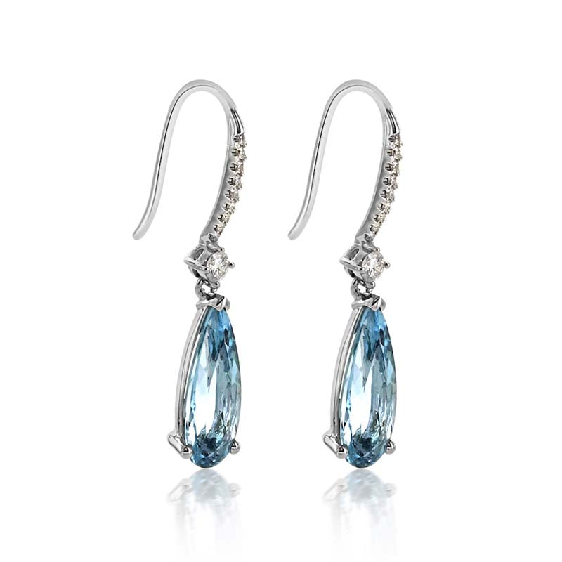 Teardrop Aquamarine and Diamond Drop Earrings