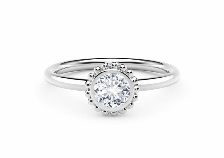 Bezel-Set 0.24 Carat Diamond 18K White Gold Beaded Solitaire Friendship Ring