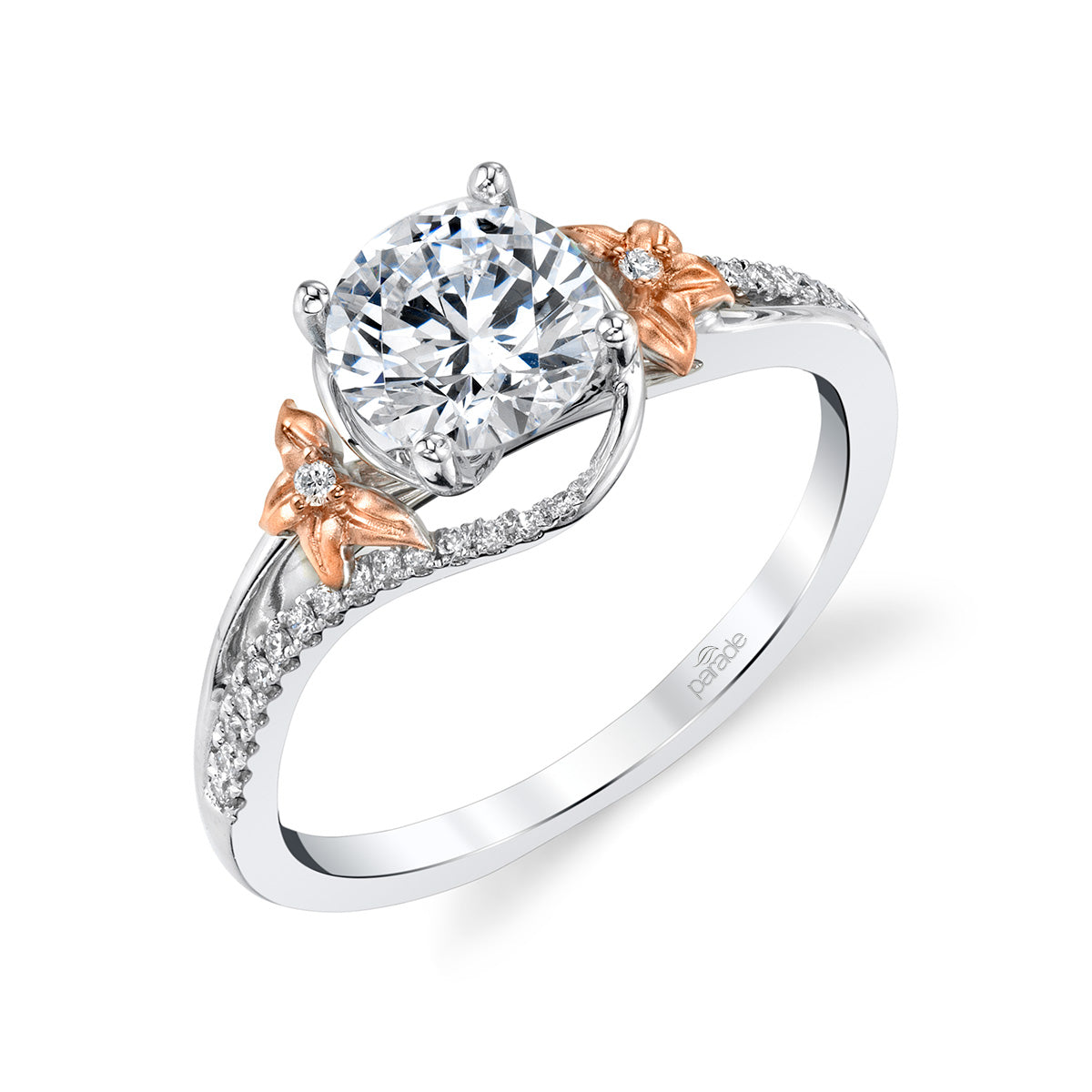 18k White And Rose Gold Floral Accents Expressive Prong Set Engagement Ring Setting