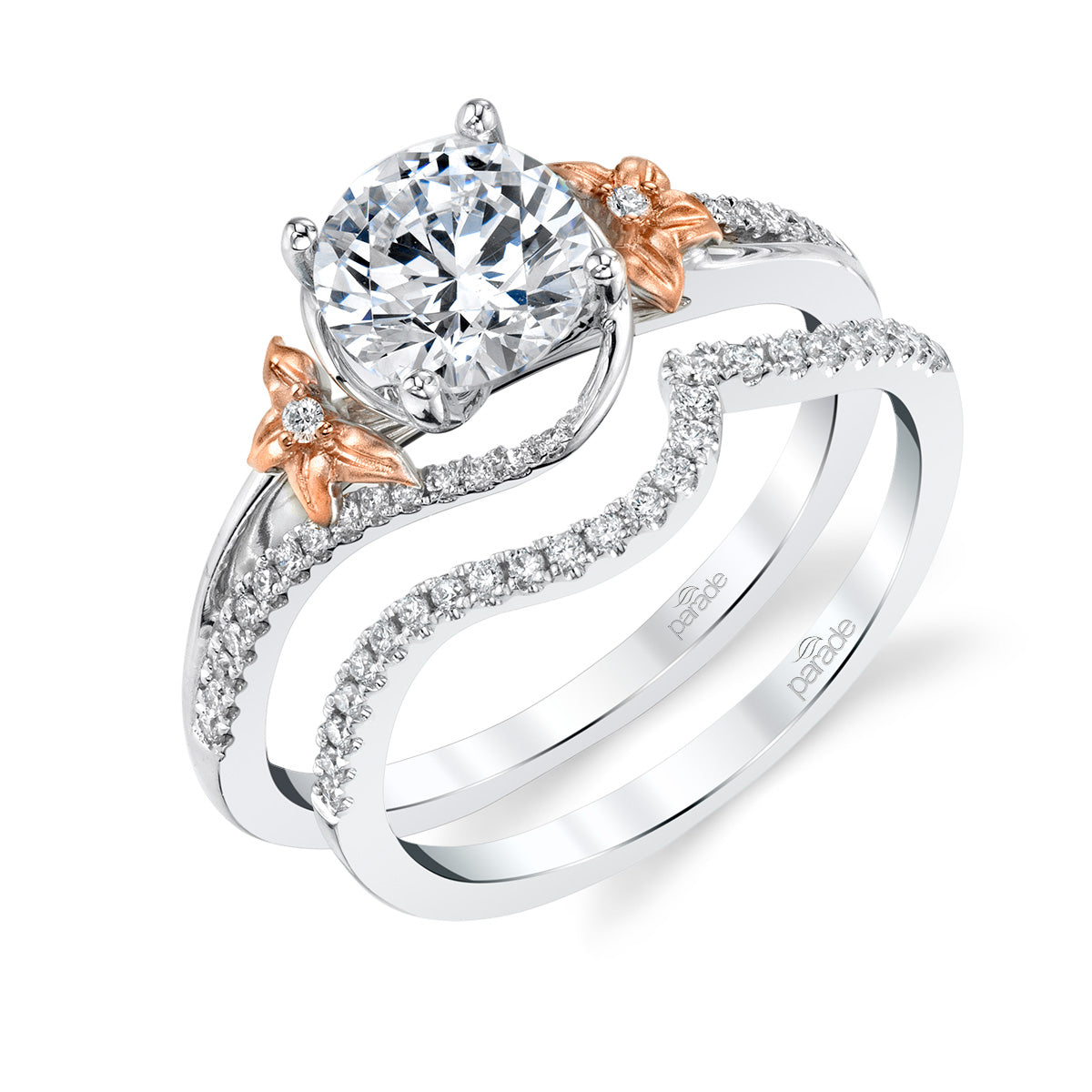 18k White And Rose Gold Floral Accents Expressive Prong Set Engagement Ring Setting